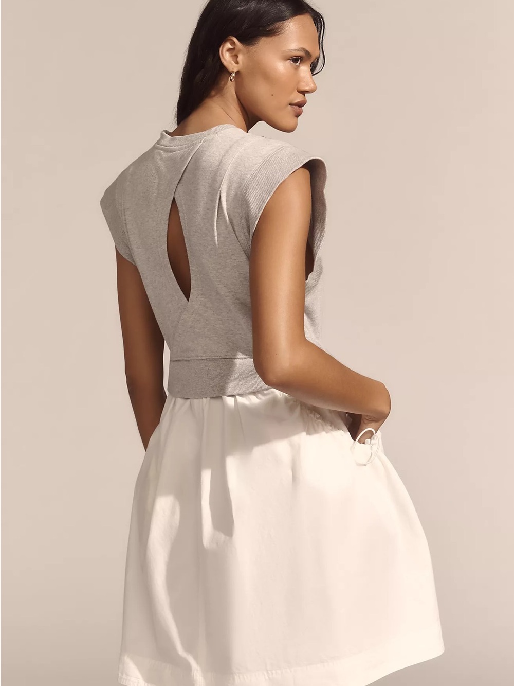 Anthropologie- Daily Practice Gray Sweatshirt Bubble Hem Dress w Open Back - Med - Picture 3 of 8